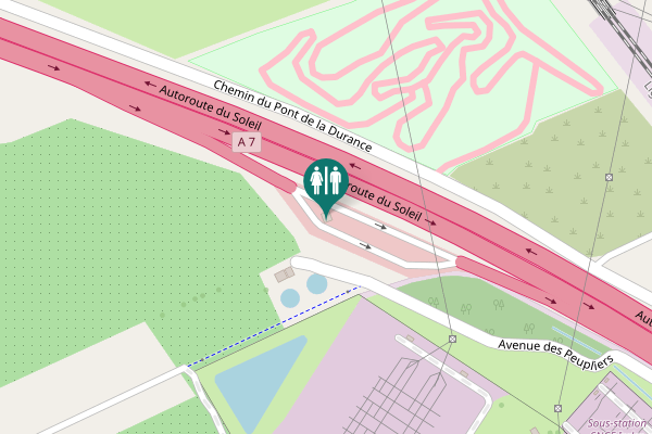 Map showing location of Autoroute du Soleil Toilet