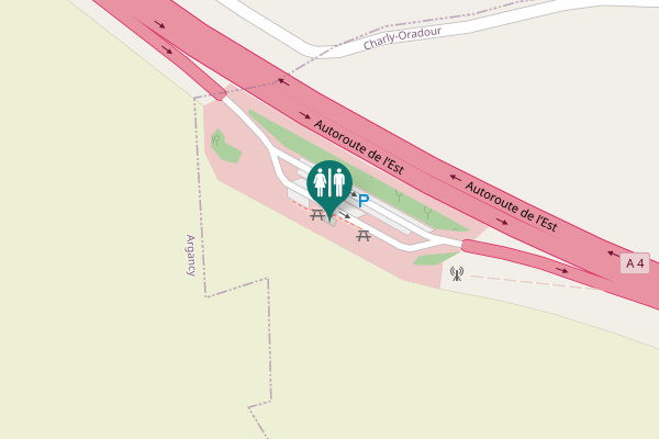 Map showing location of Autoroute de l’Est Toilet
