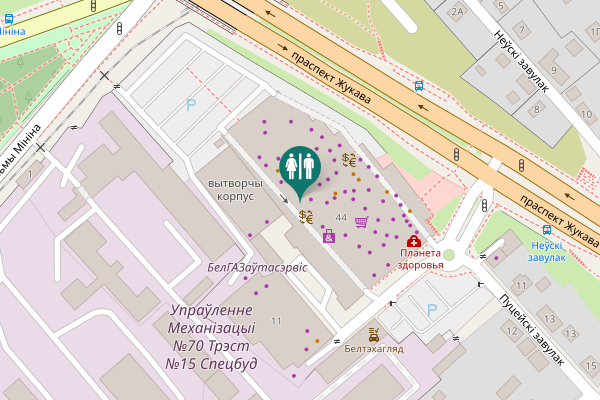 Map showing location of праспект Жукава 60Д Toilet