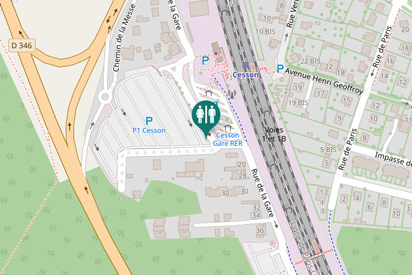 Map showing location of Rue de la Gare Toilet