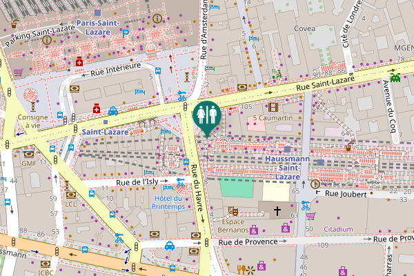 Map showing location of Rue Saint-Lazare 109 Toilet