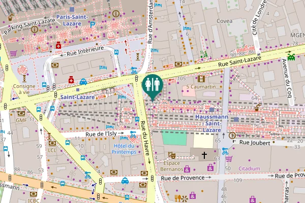 Map showing location of Rue Saint-Lazare 109 Toilet