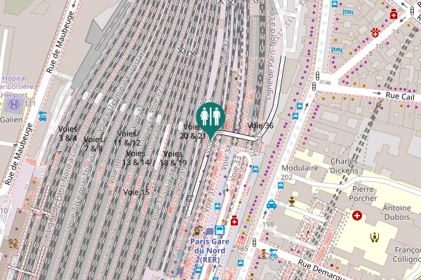 Map showing location of Voie d'accès vélostation Gare du Nord Toilet