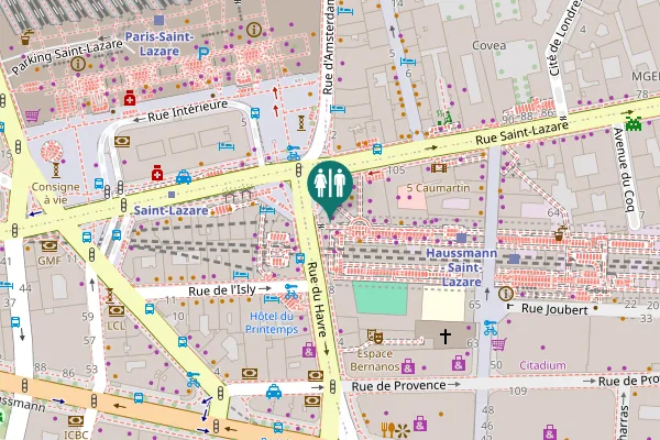 Map showing location of Passage du Havre Toilet