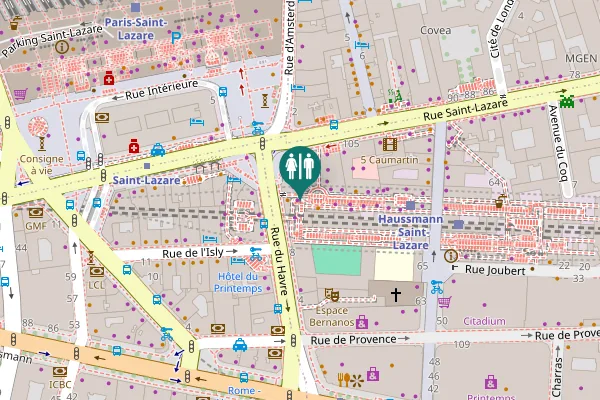Map showing location of Passage du Havre Toilet