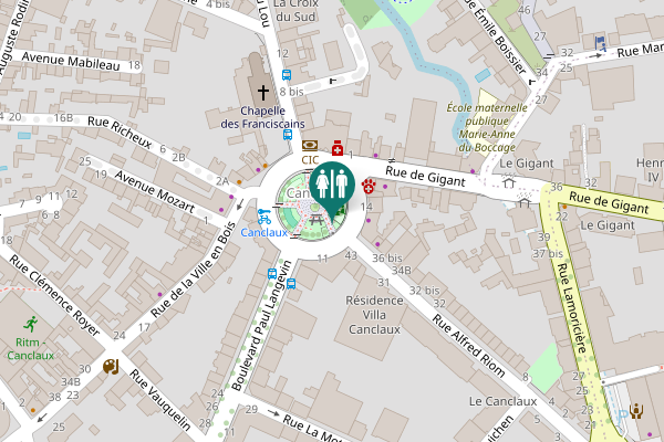 Map showing location of Square Canclaux Toilet