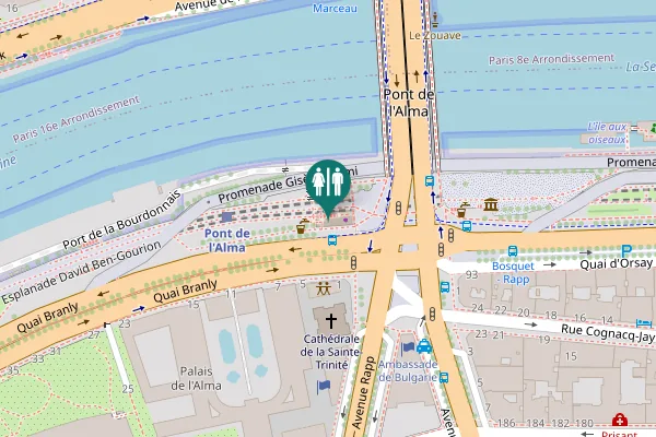 Map showing location of Quai Branly Toilet