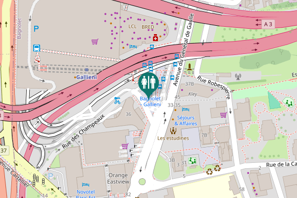 Map showing location of Rue des Champeaux Toilet
