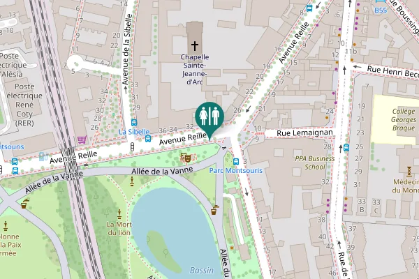 Map showing location of Avenue Reille 28 Toilet