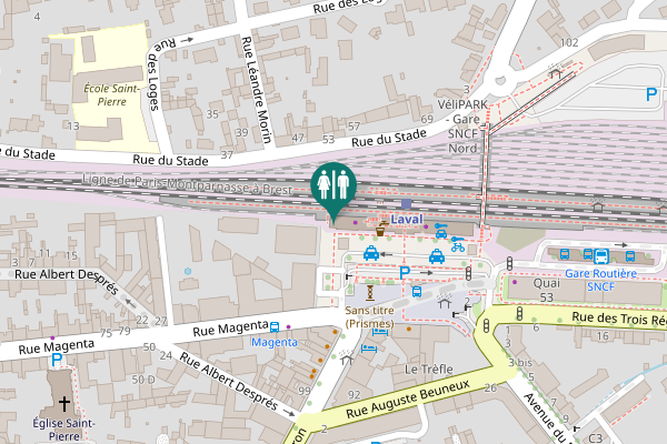 Map showing location of Place de la Gare Toilet