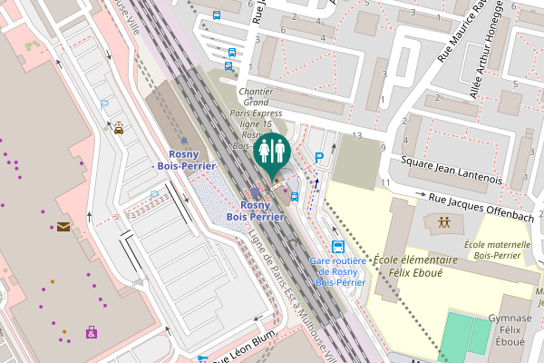 Map showing location of Place Félix Éboué Toilet