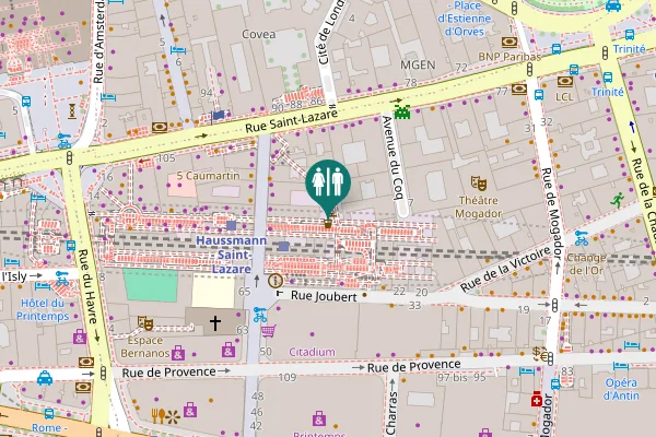 Map showing location of Rue de Caumartin 64 Toilet