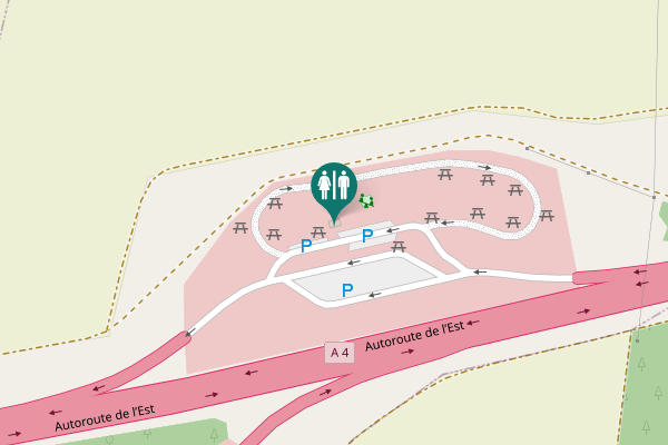Map showing location of Autoroute de l’Est Toilet