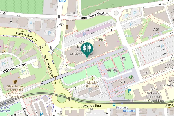 Map showing location of Talence Toilet