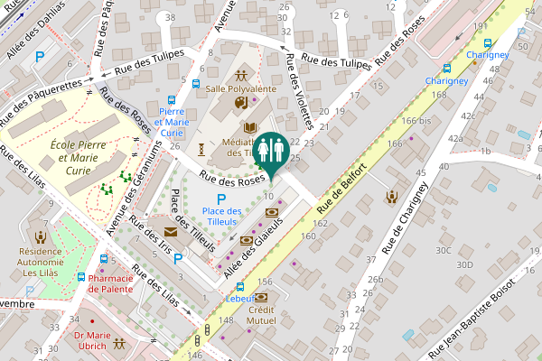 Map showing location of Rue des Roses 24 Toilet