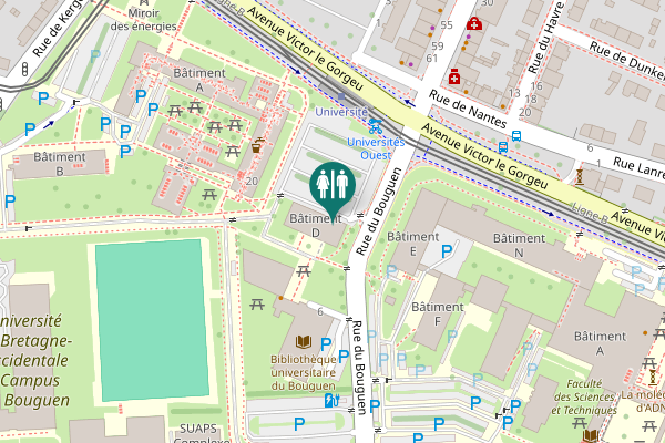 Map showing location of Rue du Bouguen Toilet