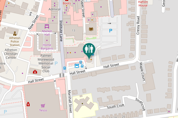 Map showing location of Hall Street Toilet