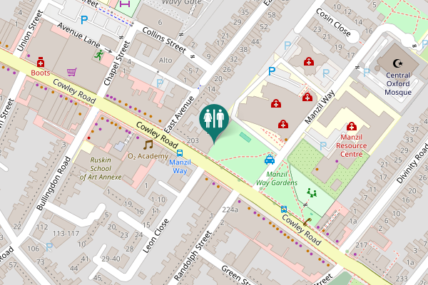 Map showing location of Cowley Road 205 Toilet