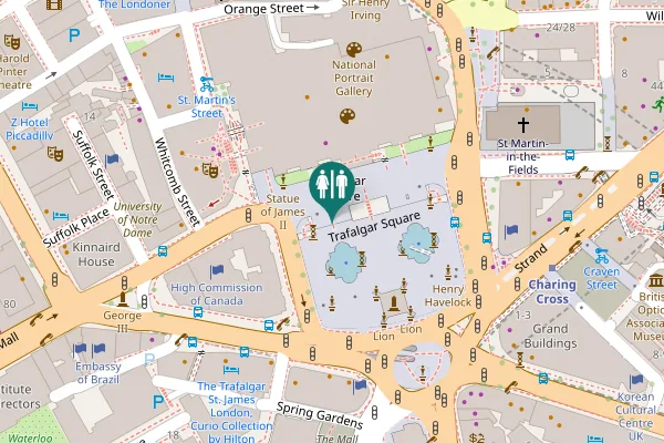 Map showing location of Trafalgar Square Toilets