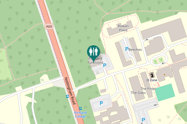 Map showing location of Nottingham Road Toilet