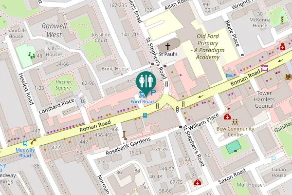 Map showing location of Ford Road Toilet
