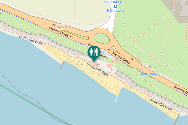 Map showing location of Undercliff Walk Toilet