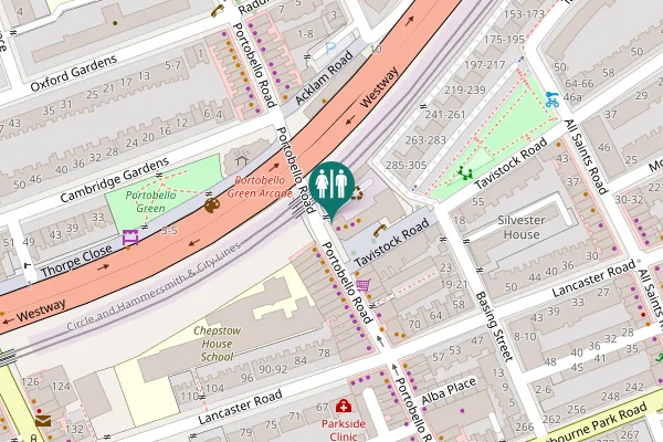 Map showing location of Pay toilet accessable