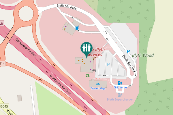 Map showing location of Blyth Services Toilet