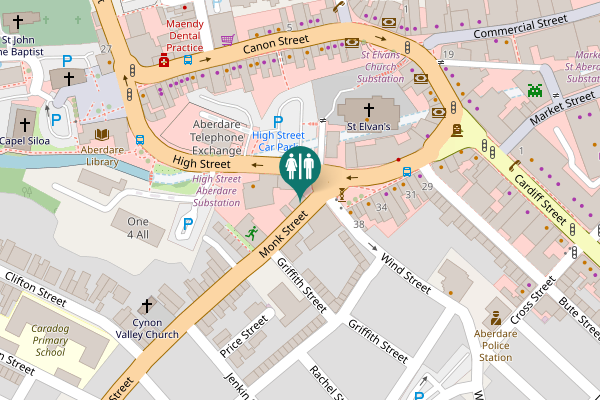 Map showing location of Monk Street Toilet