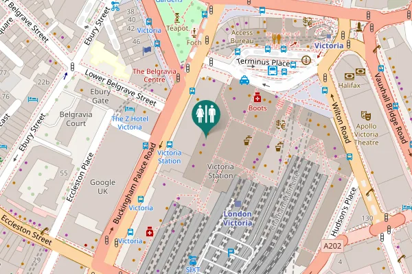Map showing location of Buckingham Palace Road 101 Toilet