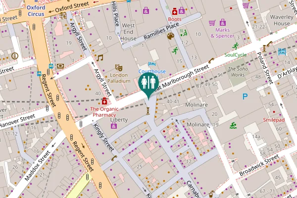 Map showing location of Great Marlborough Street 19-21 Toilet