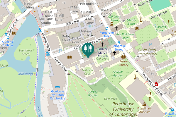 Map showing location of Trumpington Street Toilet