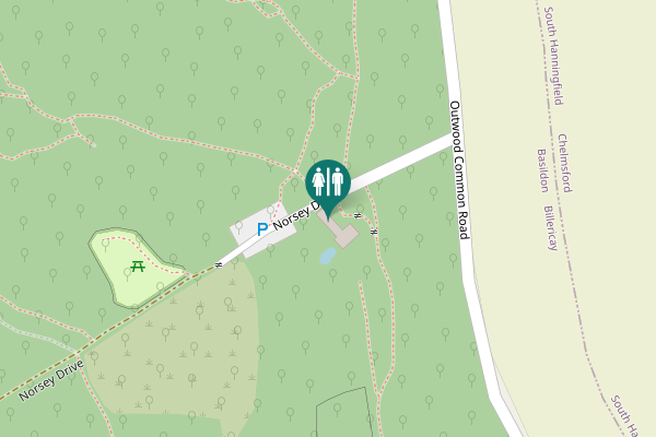 Map showing location of Norsey Drive Toilet