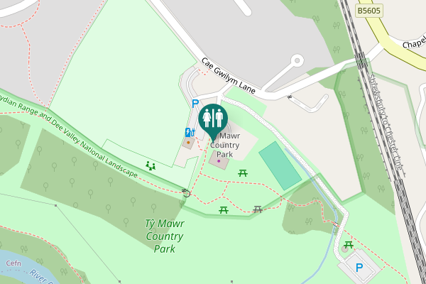 Map showing location of Cae Gwilym Lane Toilet