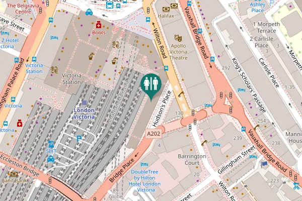 Map showing location of Hudson's Place Toilet