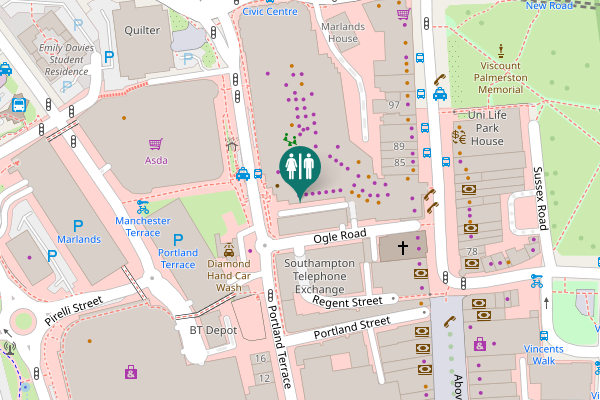 Map showing location of Civic Centre Road Toilet