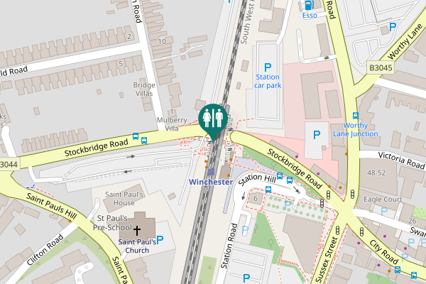Map showing location of Winchester Station subway Toilet