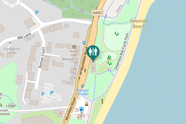 Map showing location of Mumbles Road Toilet