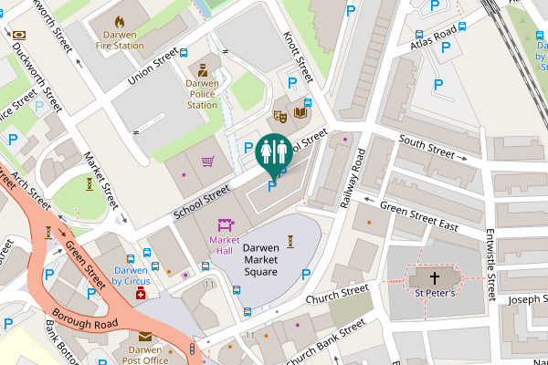 Map showing location of Darwen Market Downstairs