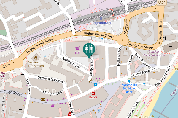 Map showing location of Lower Brook Street Toilet