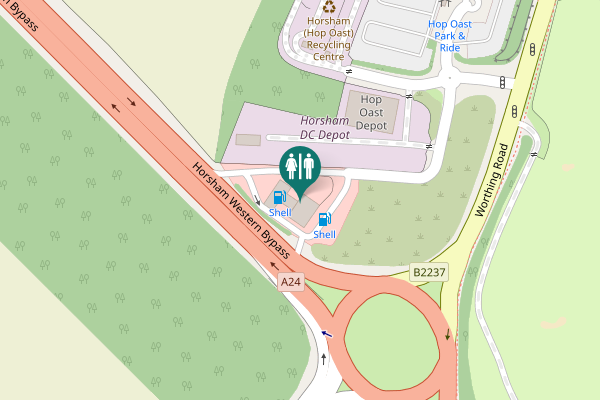 Map showing location of Horsham Western Bypass Toilet
