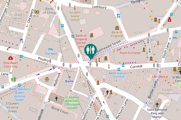 Map showing location of Threadneedle Street Toilet