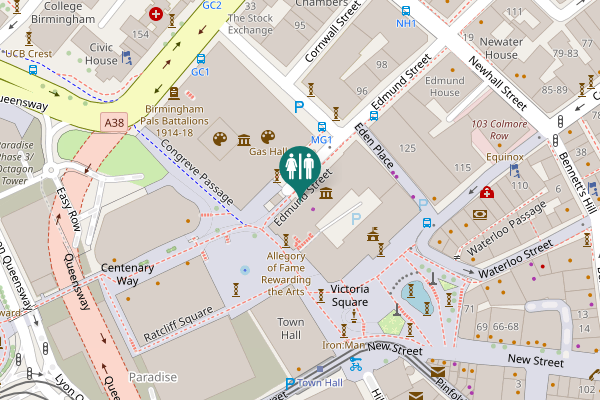 Map showing location of Edmund Street Toilet