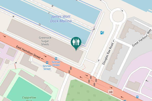 Map showing location of East Hamilton Street Toilet