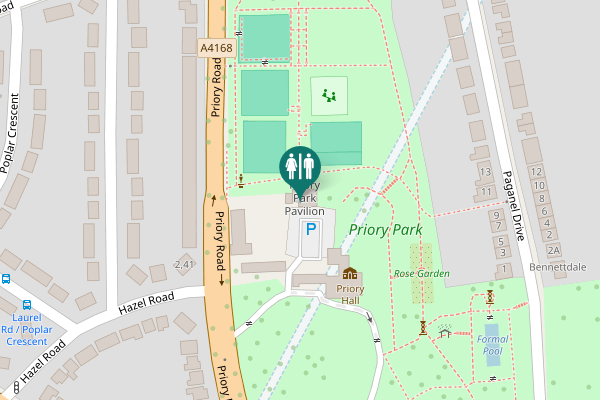 Map showing location of Priory Road Toilet
