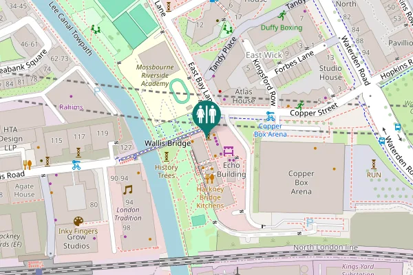 Map showing location of East Bay Lane Toilet