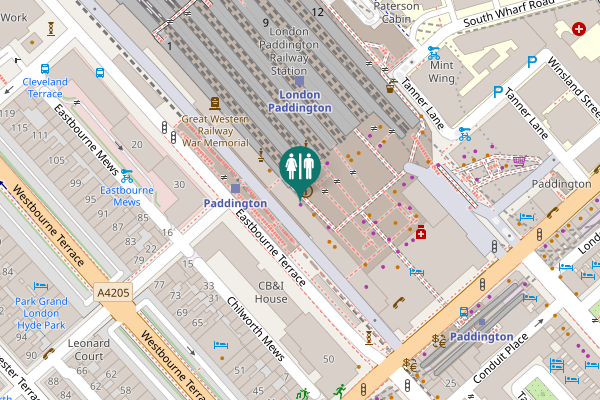 Map showing location of Eastbourne Terrace Toilet