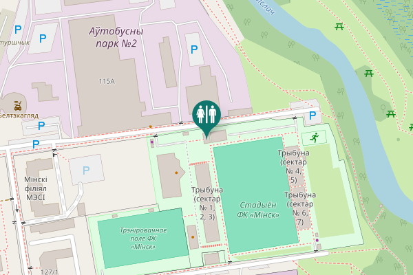 Map showing location of вуліца Маякоўскага 127/3 Toilet