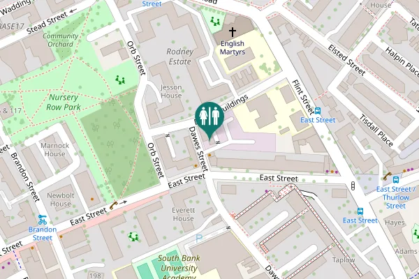 Map showing location of Dawes Street