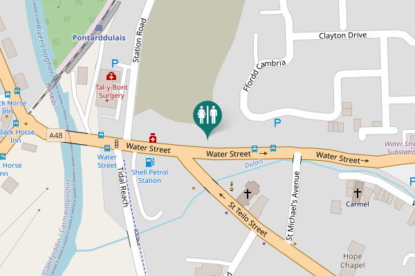 Map showing location of Water Street Toilet